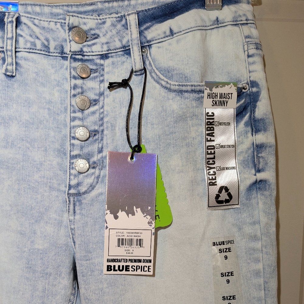 Blue Spice Light Button-fly High Waist Skinny Jeans